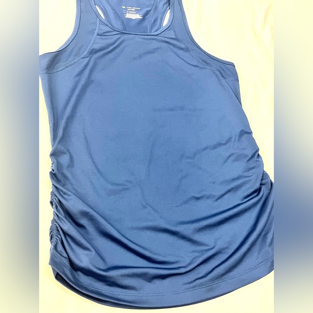 Tek Gear DryTek Women’s Racerback Blue Tank Top with Ruched Sides Small - Picture 9 of 16